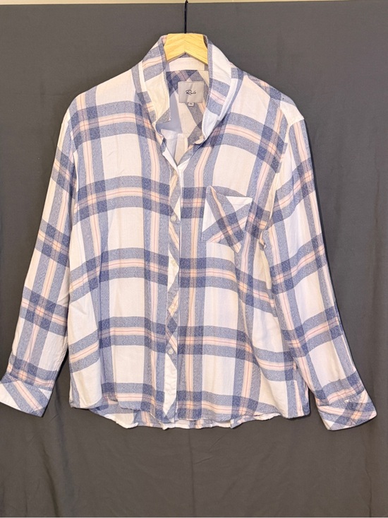 Rails Tops - Rails White Plaid Button-Up Blouse with Blue and Pink Stripes